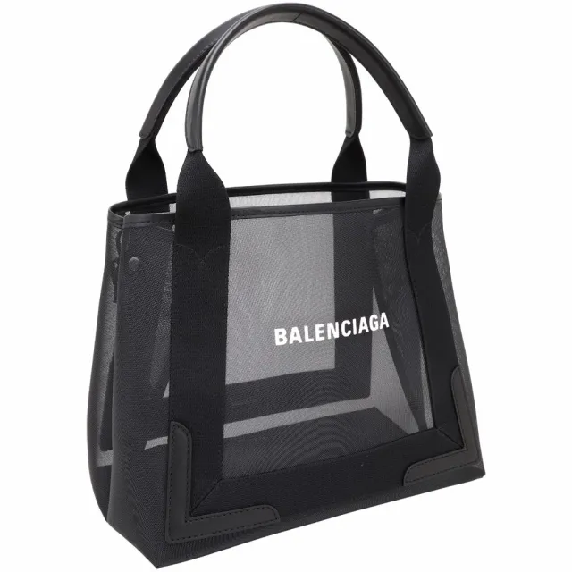 【Balenciaga 巴黎世家】Navy Cabas S 網眼x羊皮 手提 肩背托特包-黑色