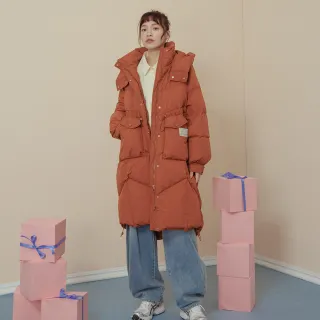 【gozo】MOMO獨家款★限量開賣 抽繩造型連帽長版羽絨外套(兩色)