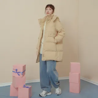 【gozo】MOMO獨家款★限量開賣 造型口袋立領連帽長版羽絨外套(兩色)