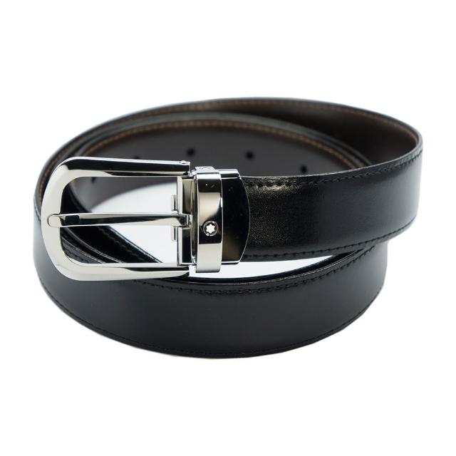【MONTBLANC 萬寶龍】馬蹄形拋光精鋼雙面皮帶 114412(限 量 促 銷)