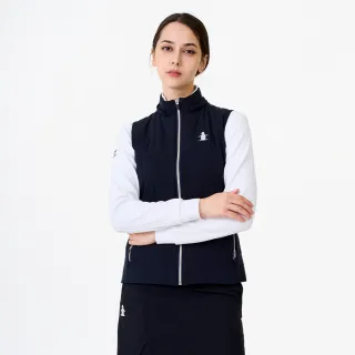 【Munsingwear】企鵝牌 女款藏青色可拆帽俐落剪接鋪棉背心 MLWL6503