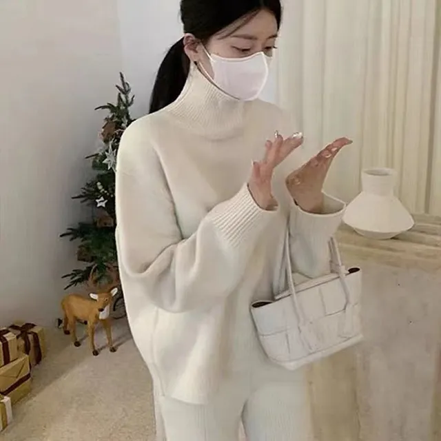 【D.studio】韓版高領毛衣針織上衣(長袖上衣衣服長袖t恤 保暖上衣冬天女裝秋冬女裝發熱衣高領內搭W607)