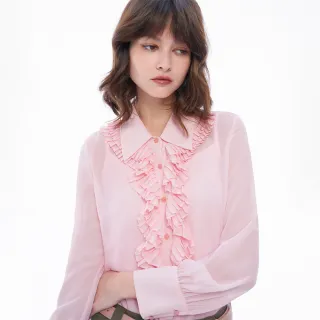 【MOMA】高雅氣質壓褶領片雪紡襯衫(粉色)