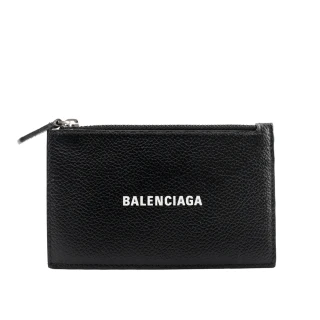 【Balenciaga 巴黎世家】經典Logo牛皮拉鍊零錢/卡夾包(黑色)