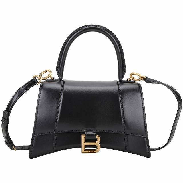 【Balenciaga 巴黎世家】Hourglass 牛皮小型斜背沙漏包-黑色(手提包 斜背包 肩背包)