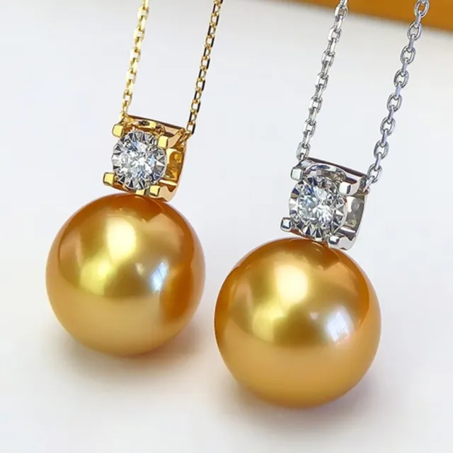 La Corser】王妃款13-14mm 南洋金珠項鍊天然海水金色珍珠18K金鑽石吊墜 