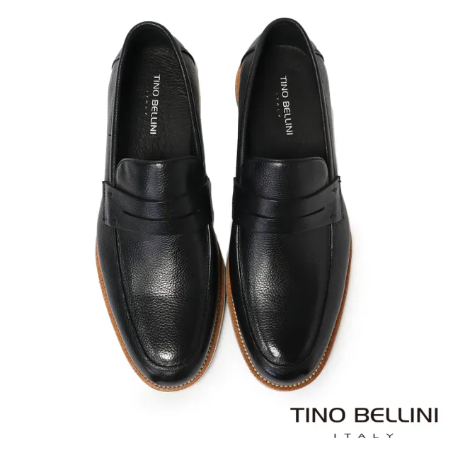 【TINO BELLINI 貝里尼】真皮悄皮多色大底男鞋樂福鞋休閒鞋HM4T034-1(黑色)