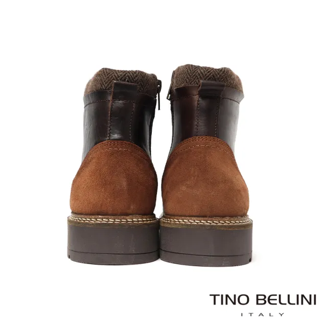 【TINO BELLINI 貝里尼】深咖啡真皮拚接綁帶紳士馬汀短靴 (男靴 男鞋 HM5T022-6)