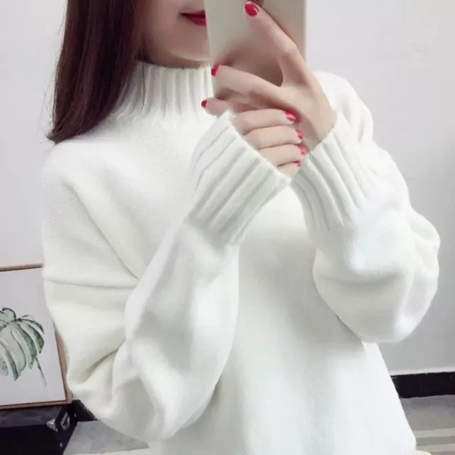 【D.studio】韓版半高領寬鬆針織毛衣(針織上衣長袖上衣衣服長袖t恤保暖上衣 冬天女裝秋冬發熱衣 W610)