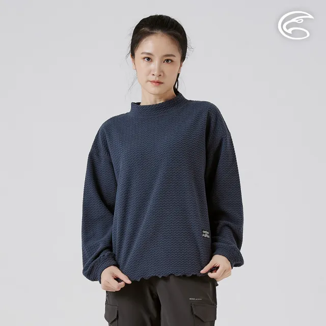 【ADISI】女Hollow環保紗保暖快乾小立圓領上衣 AL2521075 深藍(山形刷毛 速乾 吸濕排汗)