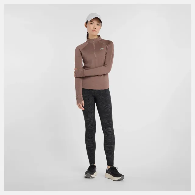 【NEW BALANCE】長袖上衣 女 半開襟上衣 咖啡 WT43200EAT