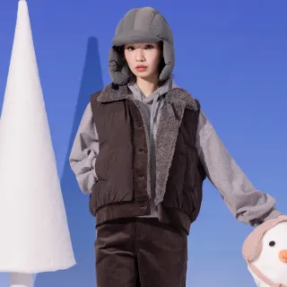 【gozo】仿羊毛領條絨拼接鋪棉背心(兩色)