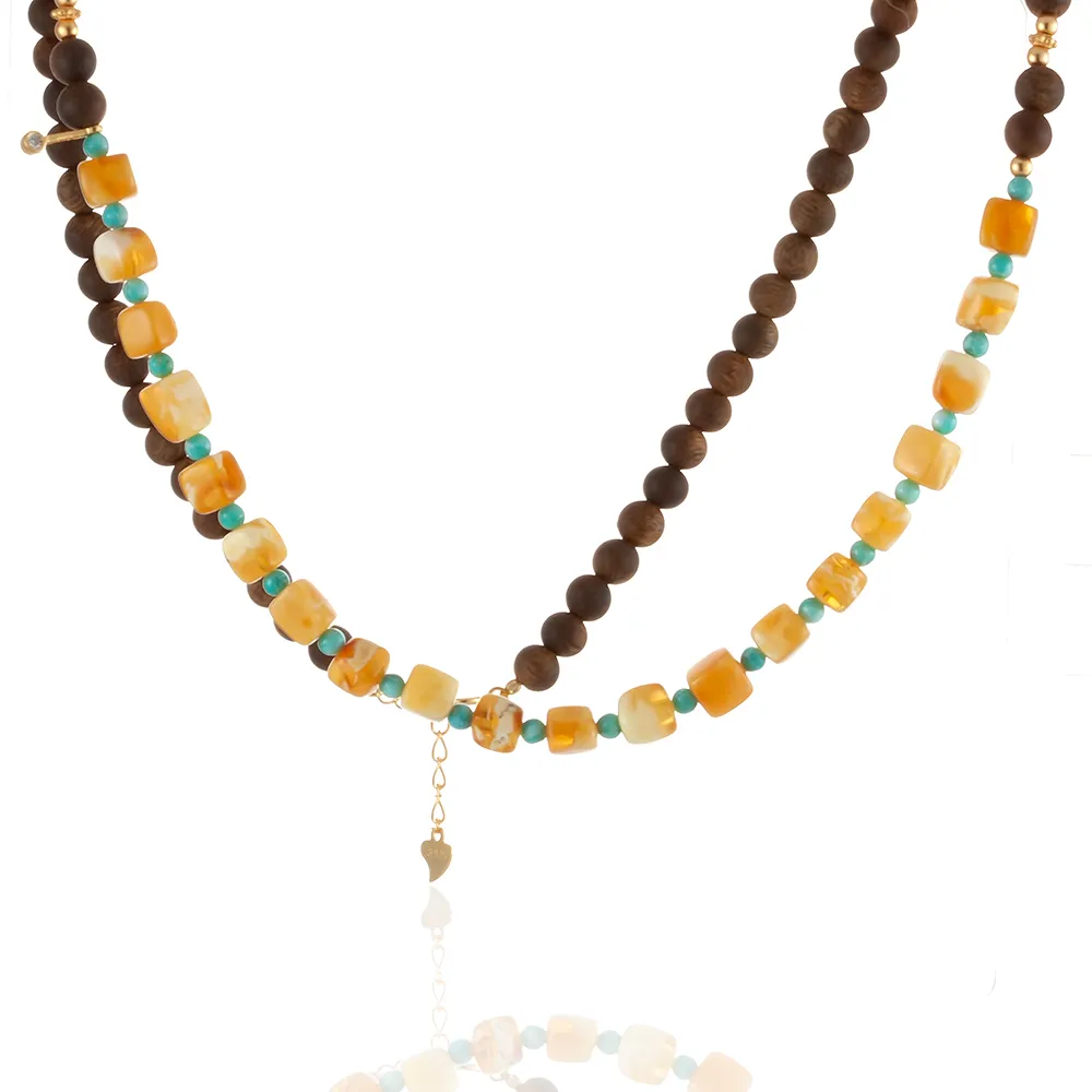 【Woogie武吉珠寶】琥珀蜜蠟妖花老蜜蠟設計項鍊(沉香5-6mm)