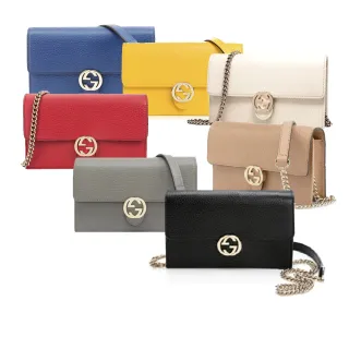 【GUCCI 古馳】615523 / 510314 經典雙G金屬LOGO荔枝紋牛皮鏈帶WOC手拿肩背斜背包(多款可選)