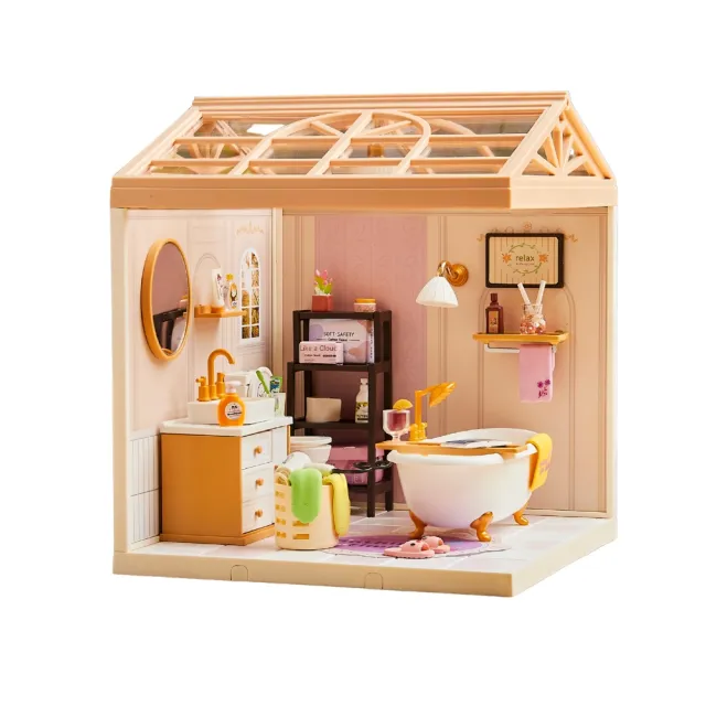 【MINI HOUSE 米洛宅】我的療癒夢想屋 微縮模型玩具-芬香浴室(內含門片、屋頂、燈泡)