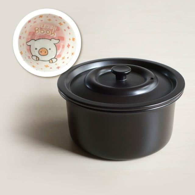 【LohasPottery 陸寶】健康內鍋1.5L＋日本製美濃燒動物卡通餐碗四件組(適用大同電鍋6人份)