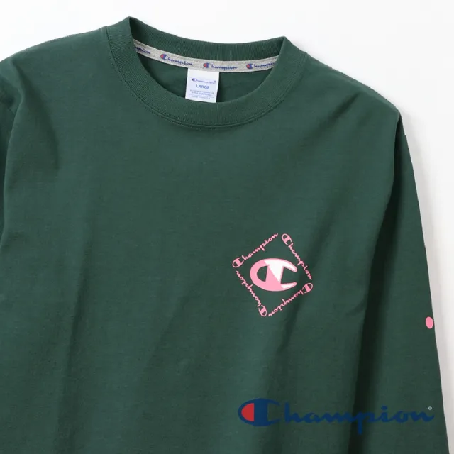 【Champion】官方直營 男款-AS印花LOGO長袖TEE-綠色(C3-R402-570 日規)