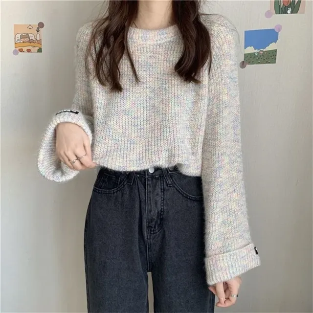 【D.studio】韓版溫柔風寬鬆喇叭袖針織上衣(毛衣長袖上衣衣服保暖上衣冬天女裝秋冬女裝發熱衣W639)