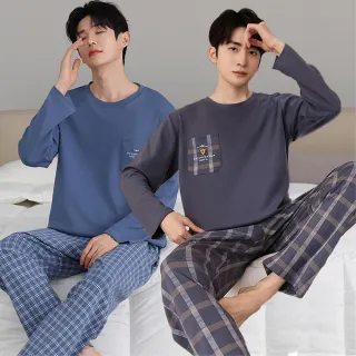 【NEW FORCE】優雅生活男士長袖居家套裝(長袖睡衣/居家套裝/男生睡衣/秋冬睡衣/睡衣)