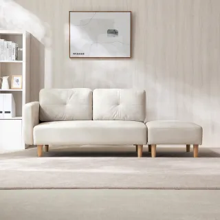 【H&D 東稻家居】MODERN DECO賽斯托日系簡約貓抓布防潑雙人+凳沙發(扶手可左右互換)