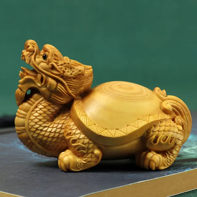 【桃花源創意工坊】祥瑞龍龜木雕擺件雕刻工藝品家居飾品(木雕)
