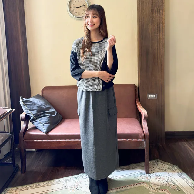 【Hana Mokuba】花木馬日系女裝千鳥格拼接鈕扣造型上衣(造型上衣)