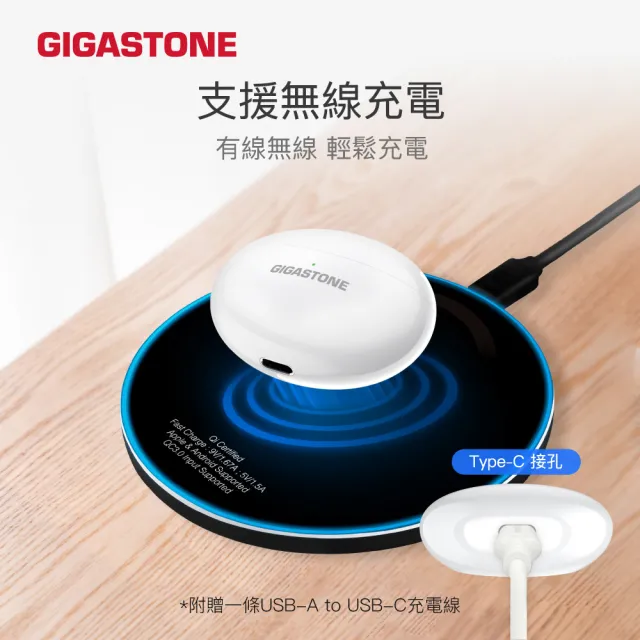 【Gigastone 立達國際】2入組 TrueWireless 真無線降噪藍牙耳機TAQ1(主動降噪/ENC/通透/藍牙5.4/無線充電)