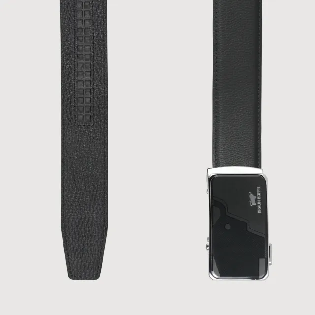 【BRAUN BUFFEL 德國小金牛】時尚紳士 牛型圖騰自動扣皮帶-銀色(BF25S-WEG21340-SNK) 父親節送禮
