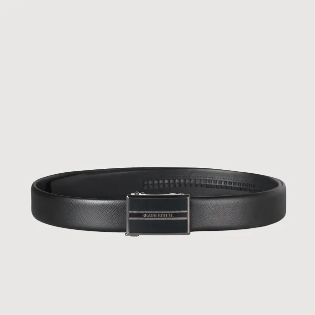 【BRAUN BUFFEL 德國小金牛】時尚紳士 十字壓紋自動扣皮帶-鎗色(BF25S-WEG21240-SGU) 送禮推薦