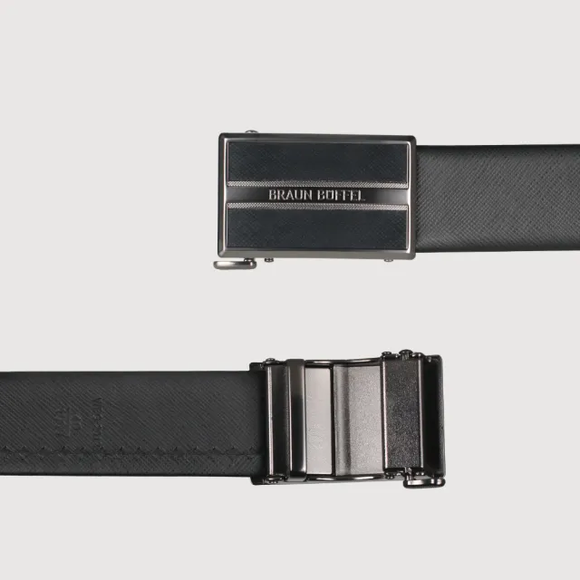 【BRAUN BUFFEL 德國小金牛】時尚紳士 十字壓紋自動扣皮帶-鎗色(BF25S-WEG21240-SGU) 送禮推薦