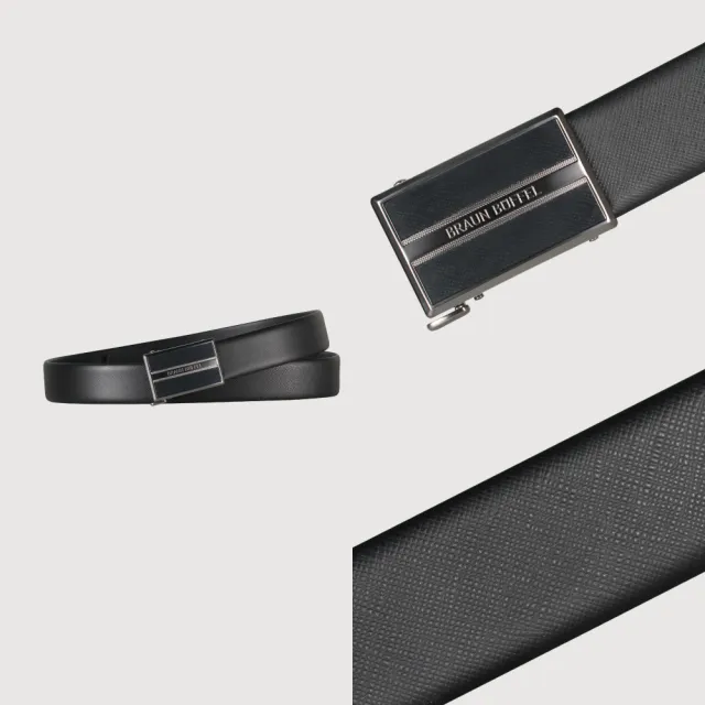 【BRAUN BUFFEL 德國小金牛】時尚紳士 十字壓紋自動扣皮帶-鎗色(BF25S-WEG21240-SGU) 送禮推薦