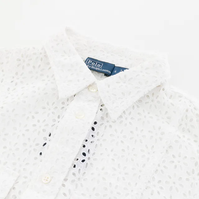 【RALPH LAUREN】花卉 鏤空 刺繡 亞麻襯衫(白-size6)
