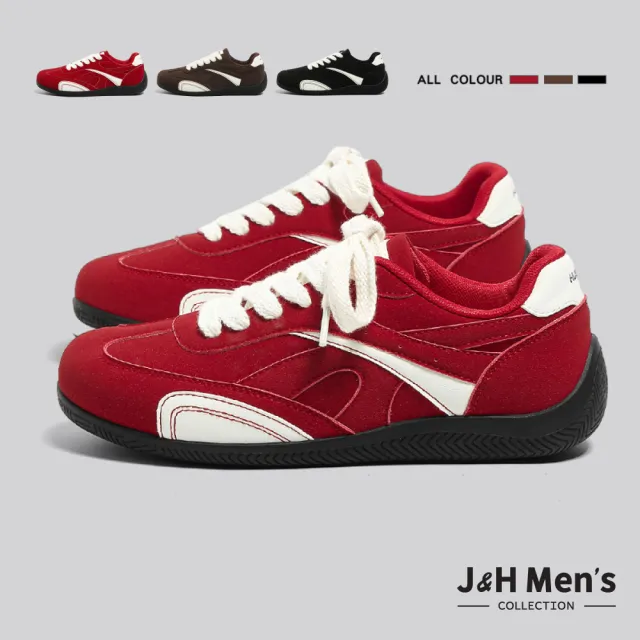 【J&H collection】復古帥氣簡約綁帶男款德訓鞋 賽車鞋 休閒鞋(紅色/棕色/黑色)