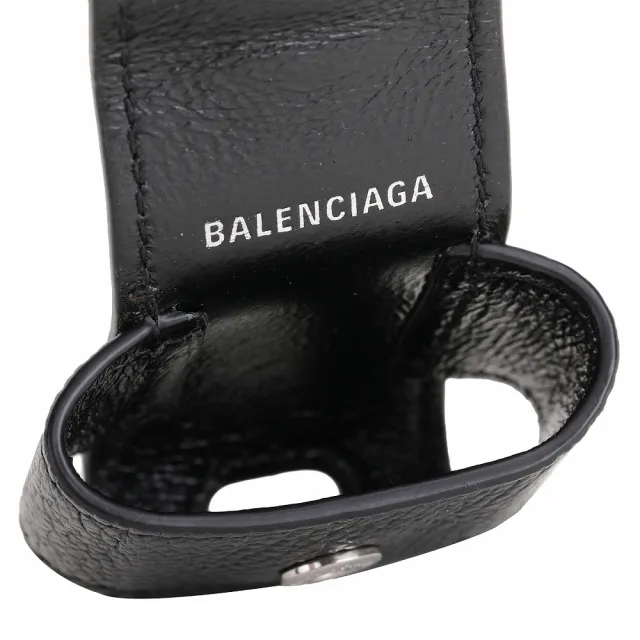 【Balenciaga 巴黎世家】Cash AirPods 粒面牛皮耳機套 鑰匙圈-黑色(耳機套 鑰匙圈)