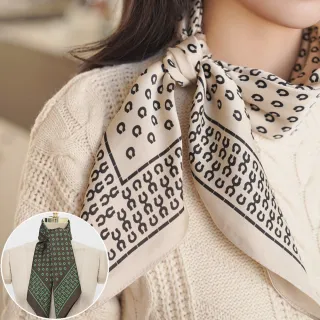 【Seoul Show 首爾秀】馬蹄圖案方領巾仿真蠶絲緞面頭巾雪紡絲巾(防寒保暖)