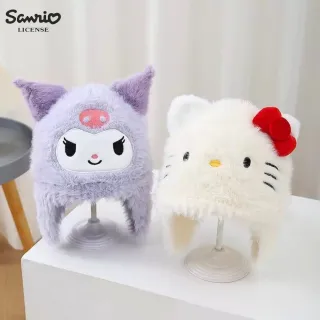 【SANRIO 三麗鷗】正版授權高質感凱蒂貓大耳狗帕恰狗布丁狗美樂蒂酷洛米兒童毛帽(孫女女兒 