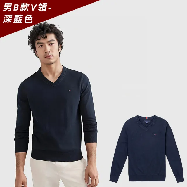 【TOMMY HILFIGER】TOMMY 經典圓V領Logo針織毛衣 上衣-多色選(可搭情侶款/平輸品)