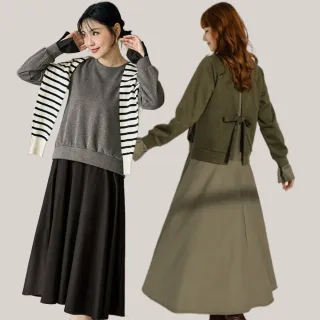 【OB 嚴選】質感假兩件針織綁帶中洋裝 《DA8265》