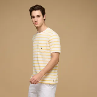 【NAUTICA】官方旗艦 男裝 跳色條紋口袋短袖T恤(黃白色)