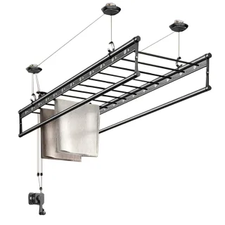 【匠藝家居】手搖升降曬衣架 自動曬衣桿 陽台晾衣架 掛衣架 晾衣桿(黑色四桿2米 304不鏽鋼繩 承重100kg)