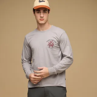 【NAUTICA】官方旗艦 男裝 趣味螃蟹圖騰刺繡長袖T恤(灰色)