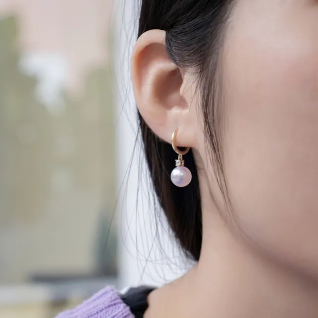 【La Corser】7.5-8mm 日本 Akoya 海水珍珠耳環 18K金鑽石耳墜 王妃款 天女級 耳扣 氣質 百搭耳飾