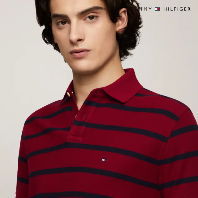 【TOMMY HILFIGER】官方旗艦館 精緻條紋彈性 Polo 衫_紅色