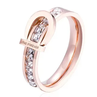 【ANGEL】個性皮帶扣幾何方鑽設計時尚鈦鋼戒指(玫瑰金色尺寸可選)