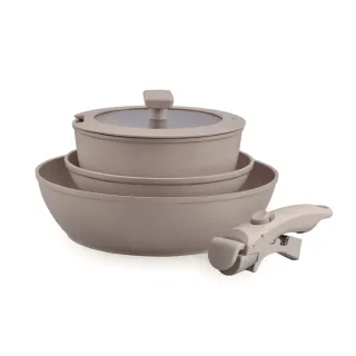 【MASIONS 美心】GOOGOO系列 可拆鍋奶茶陶瓷厚釜鑄造不沾鍋3鍋5件組(煎炒鍋/平底鍋/奶鍋/可拆手柄/鍋蓋)