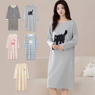 【PINK LADY】多款可挑 棉質連身睡裙 印花寬版 秋冬長袖睡衣 居家服(女睡衣/保暖/居家睡衣/長袖睡裙)