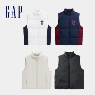 【GAP】男裝 Logo印花立領羽絨背心外套-多款任選(791877&791878)