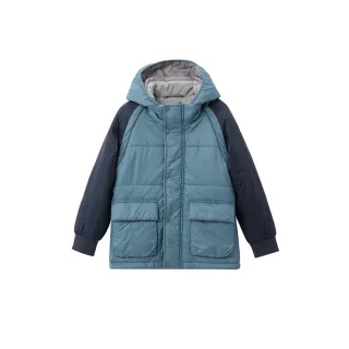 【GIORDANO 佐丹奴】童裝兩穿可拆袖刷絨連帽外套(81 海王星藍X標誌海軍藍)