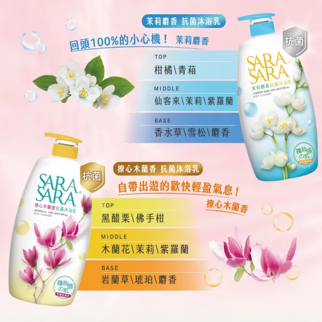 【SARA SARA 莎啦莎啦】香氛沐浴乳-1000gx3(新品-拋光沁涼/緊膚/小蒼蘭/櫻花/玫瑰/撩心木蘭香/茉莉 任選)