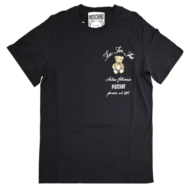 【MOSCHINO】簡約經典電繡小熊插畫LOGO棉質短T恤(黑)